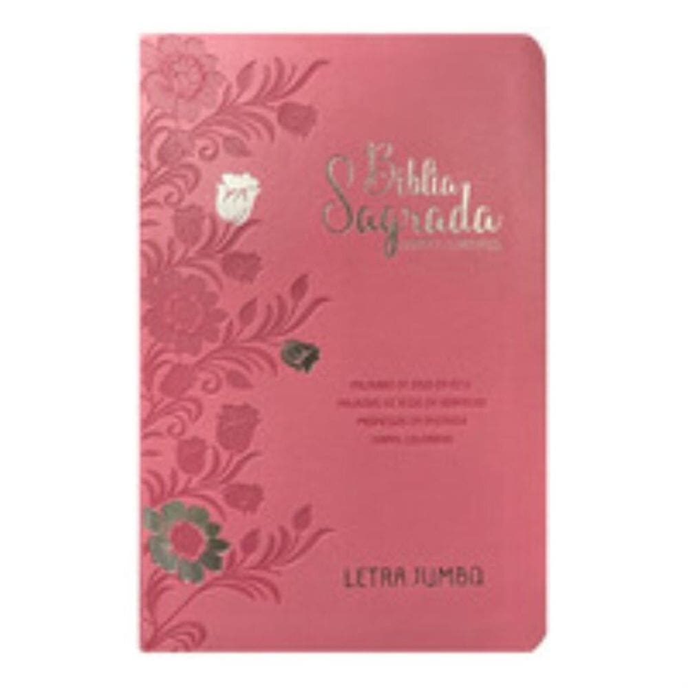 Bíblia jumbo arc full color capa pu luxo c/ harpa - Floral rosa