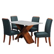 Conjunto de Mesa Sala de Jantar Tampo com Vidro 1,36m 4 Cadeiras Grécia Dobuê