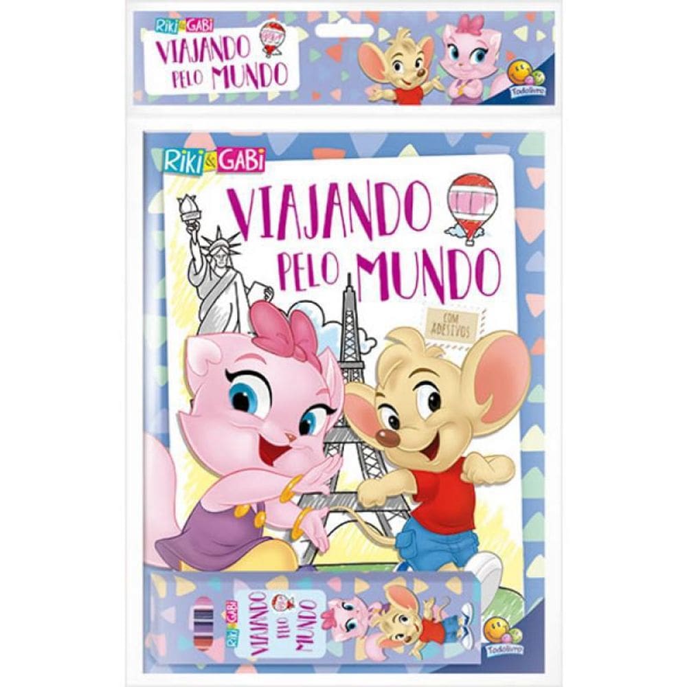 Livro Riki & Gabi - Viajando Pelo Mundo + Lápis De Cor