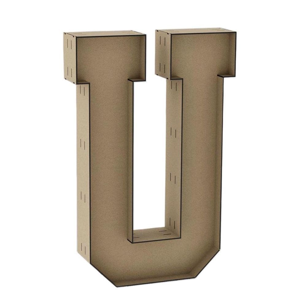 Letra Caixa Grande U Mdf 80Cm De Altura Decoração Festa