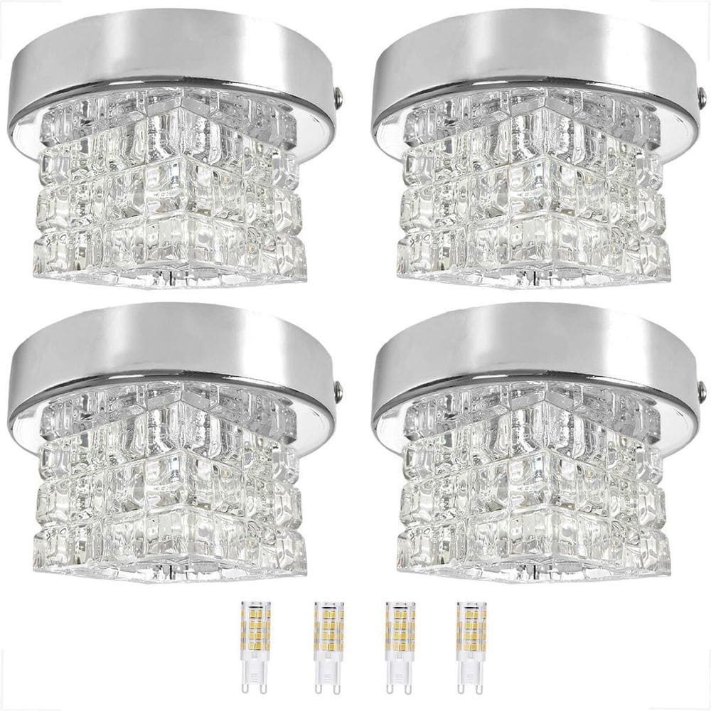 Kit 4 Spot Cristal Sobrepor Plafon Prateado Sala Bet45 + Led