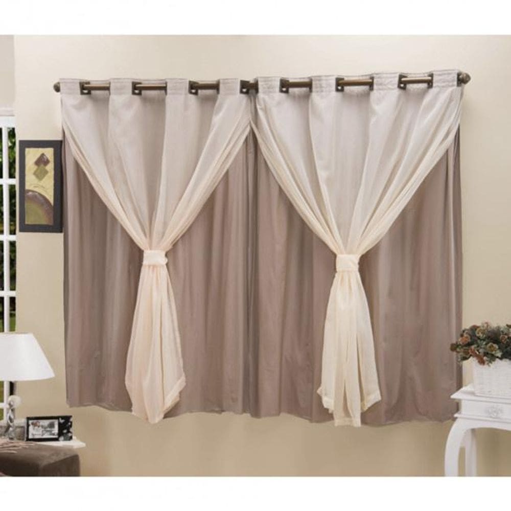 Cortina Blackout Pvc Com Tecido Voil 2,80 M X 1,60 M Avelã