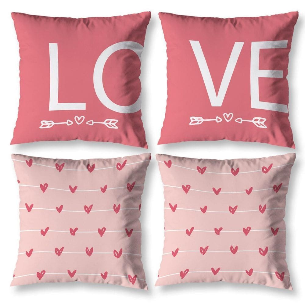 Kit 4 Capas De Almofada Para Sala 40Cm X 40Cm Estampada Love
