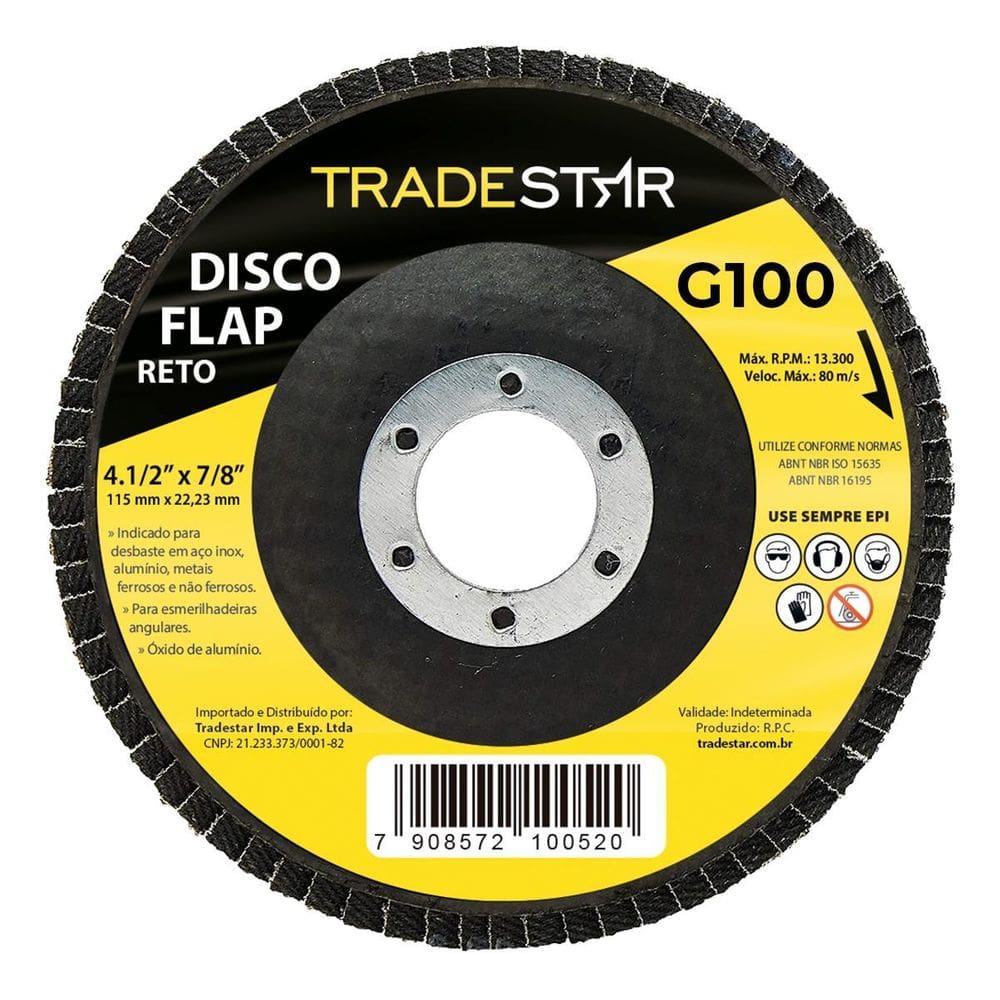 Disco Flap Reto 4.1/2 X 7/8 Fds115-100Fc Z100 Grão 100