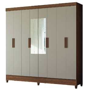 Guarda Roupa Casal Com Espelho 8 Portas 2 Gavetas Madeirado/Off White Marajó Moval