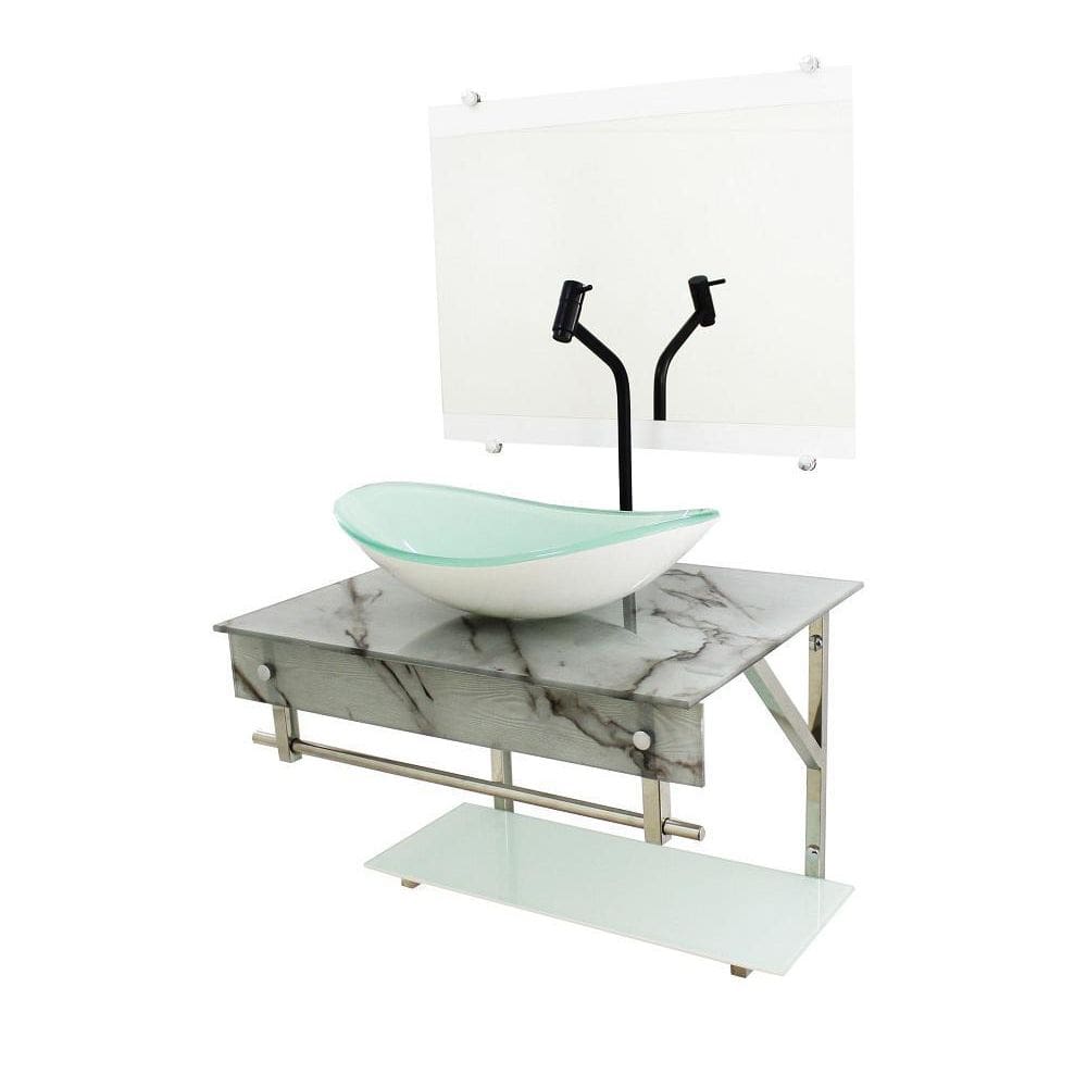 Gabinete De Vidro 60Cm Iqx Inox Cuba Oval - Mármore Branco