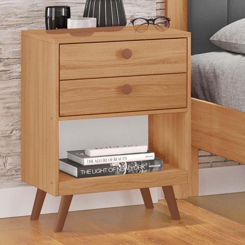Mesa de Cabeceira Tuboarte Turim 100% MDF com 2 Gavetas e Kit de Pés