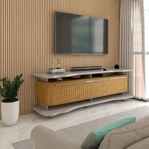 Rack para TV Até 75 Polegadas Aracaju 3 Portas Off White/Naturallle Fresado - Panorama Móveis