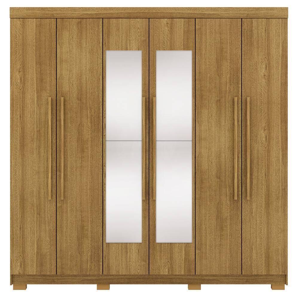 Guarda Roupa Casal 6 Portas 2 Gavetas Espelho 218 Cm Vlr Nature