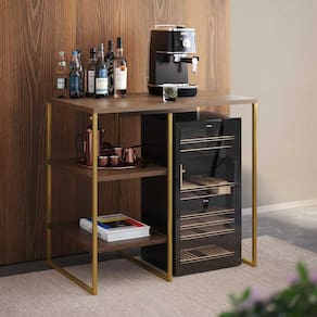 Aparador Adega Industrial Bar Barzinho Bourbon Aço Dourado E Carvalho 80 Cm