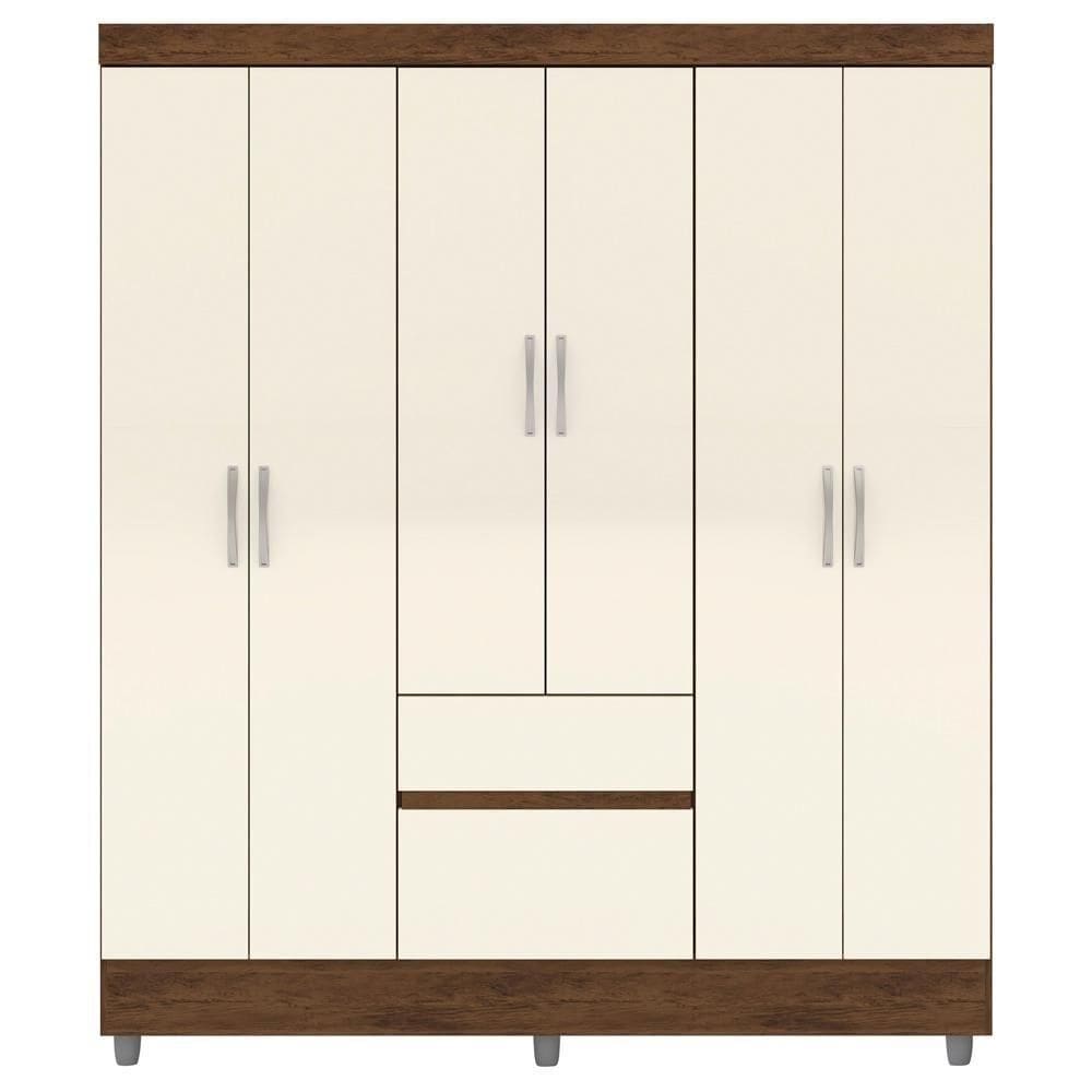 Guarda Roupa Casal 6 Portas 2 Gavetas 153 Cm 10091 Vlr Imbuia Champanhe