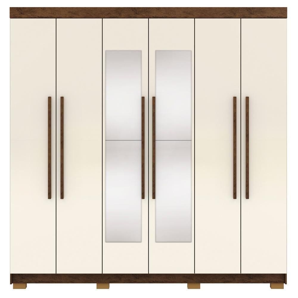 Guarda Roupa Casal 6 Portas 2 Gavetas Espelho 218 Cm Vlr Imbuia Champanhe