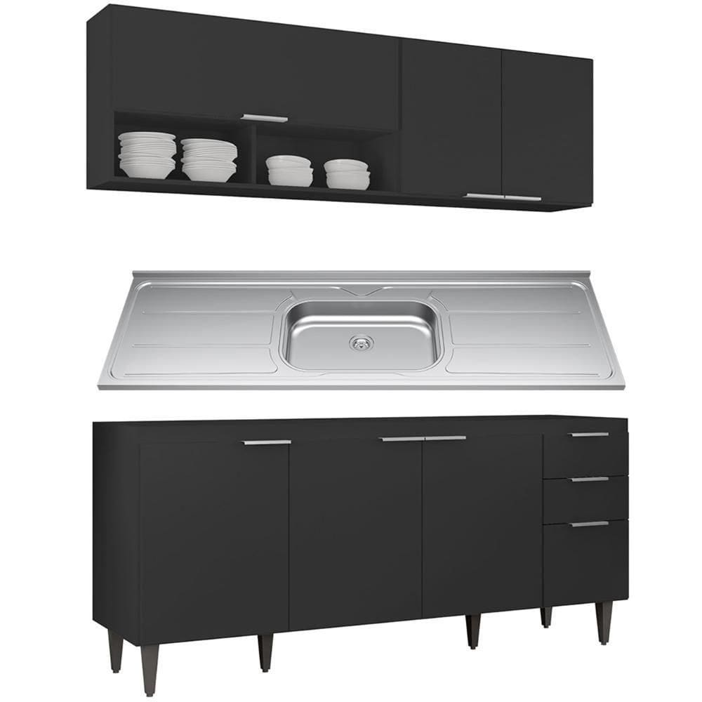 Armário De Cozinha Cp01 Com Pia 180cm Pérola Z34 Preto - Mpozenato