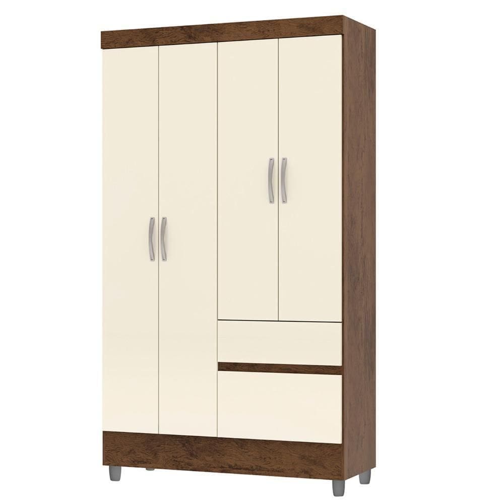 Guarda Roupa Solteiro 103cm 4 Portas Mayra Imbuia/champanhe V02 - Mpozenato