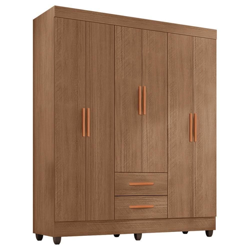 Guarda Roupa Casal Lite 6 Portas E 2 Gavetas Carvalho Oak - Móveis Leão Carvalho Oak