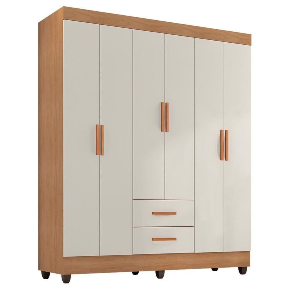 Guarda Roupa Casal Lite 6 Portas E 2 Gavetas Nature/off White - Móveis Leão Nature/off White