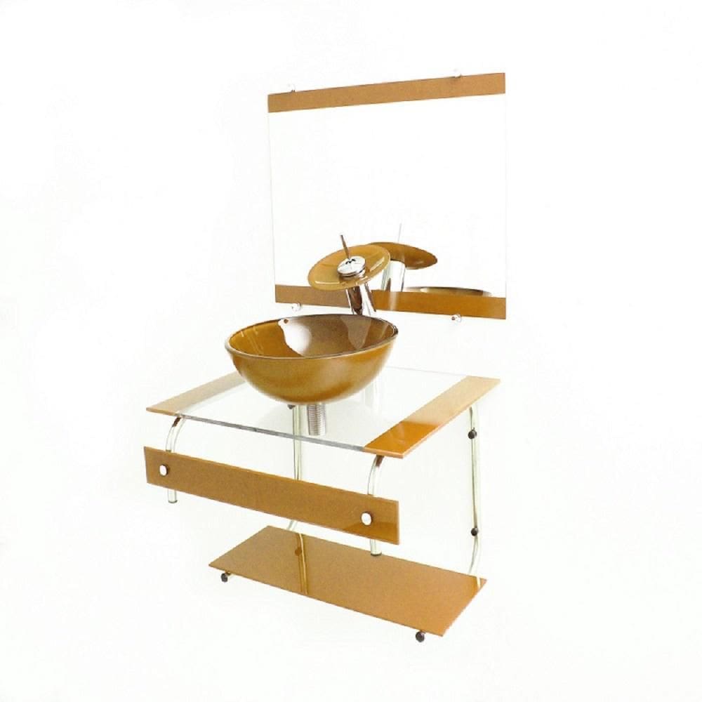 Gabinete De Vidro 60Cm It Inox Cuba Redonda Dourado Real