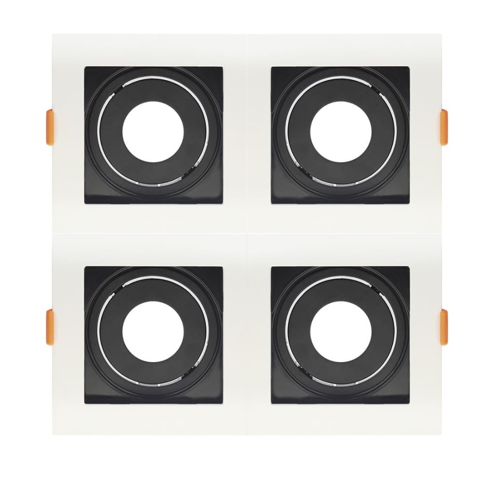 Spot de Embutir Quadrado Recuado Quadruplo Mr11 Direcionável Branco com Preto