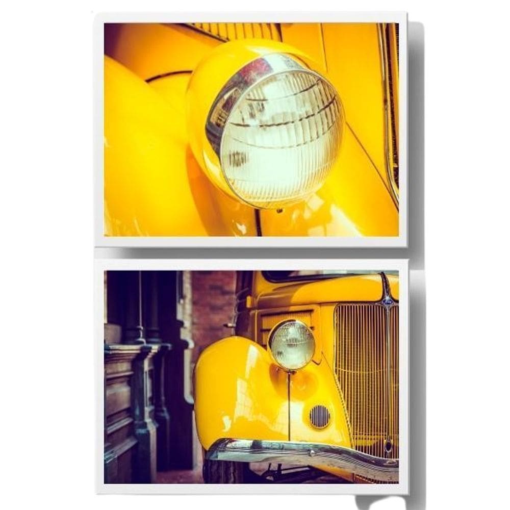 Kit 2 Quadros Carro e Farol 45x34cm - Vidro e Moldura Branca