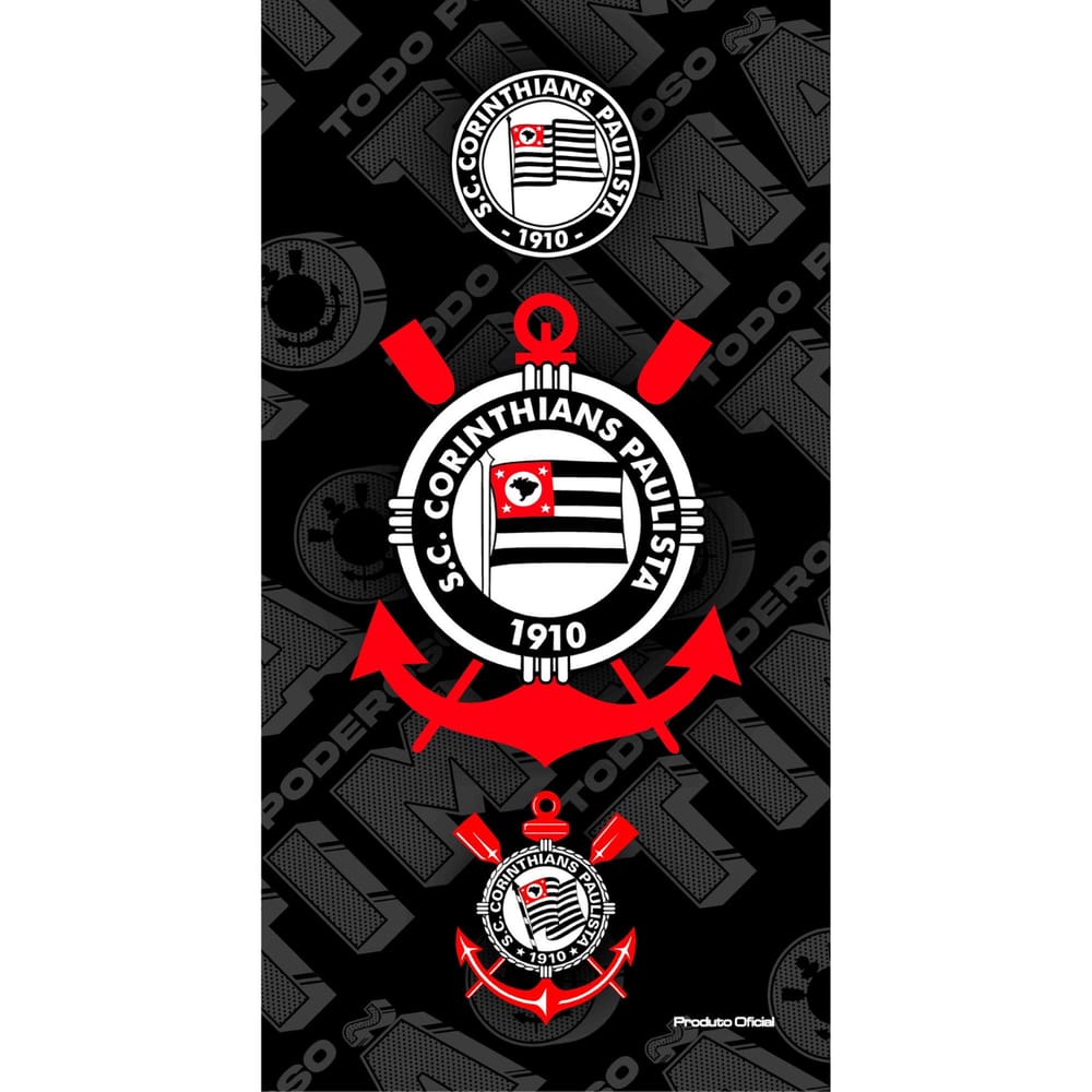 Toalha de Banho Praia e Piscina Corinthians Oficial Veludo Estampada Evolução Brasão cor Preto