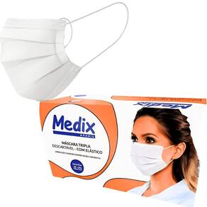 Máscara Tripla com Elástico Branca caixa com 50 Medix