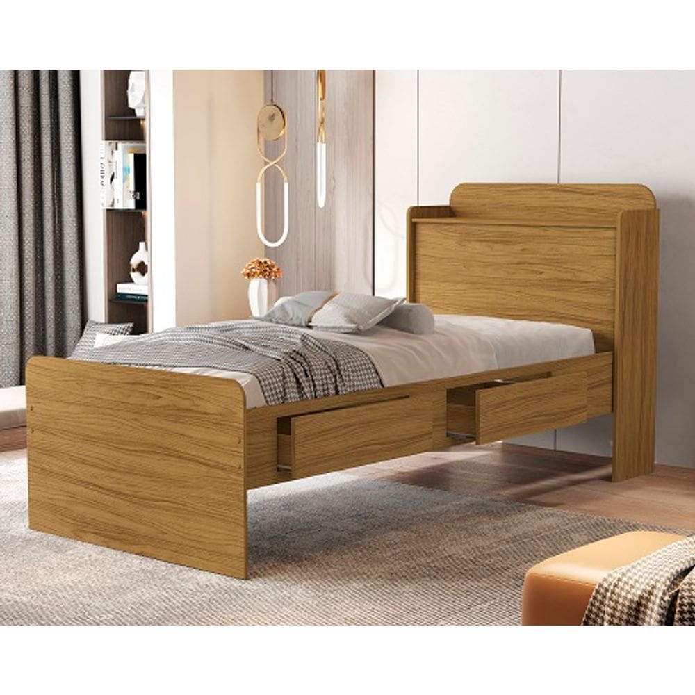 Cama Tamires Baú 2 Gavetas Solteiro Nature – VJ Móveis