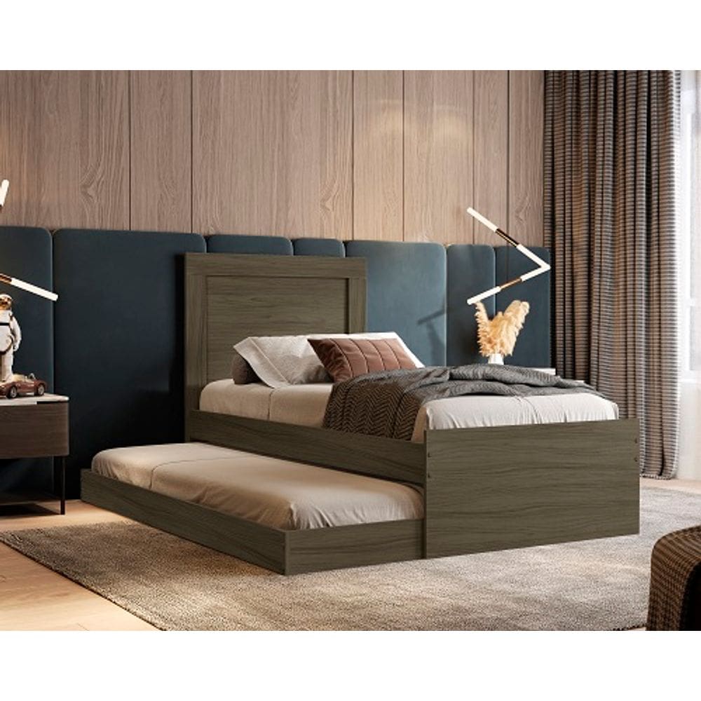 Cama Luara Solteiro Com Auxiliar Castanho – VJ Móveis