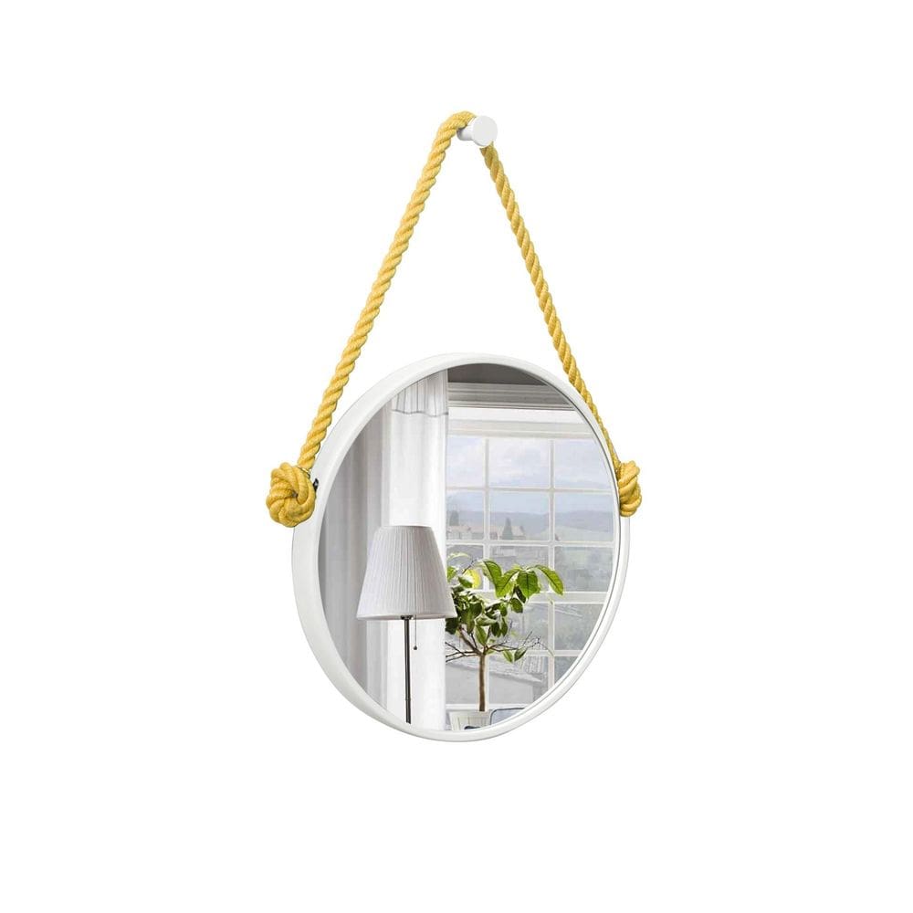 Espelho Decorativo Adnet Branco Alça Sisal Yellow 50Cm