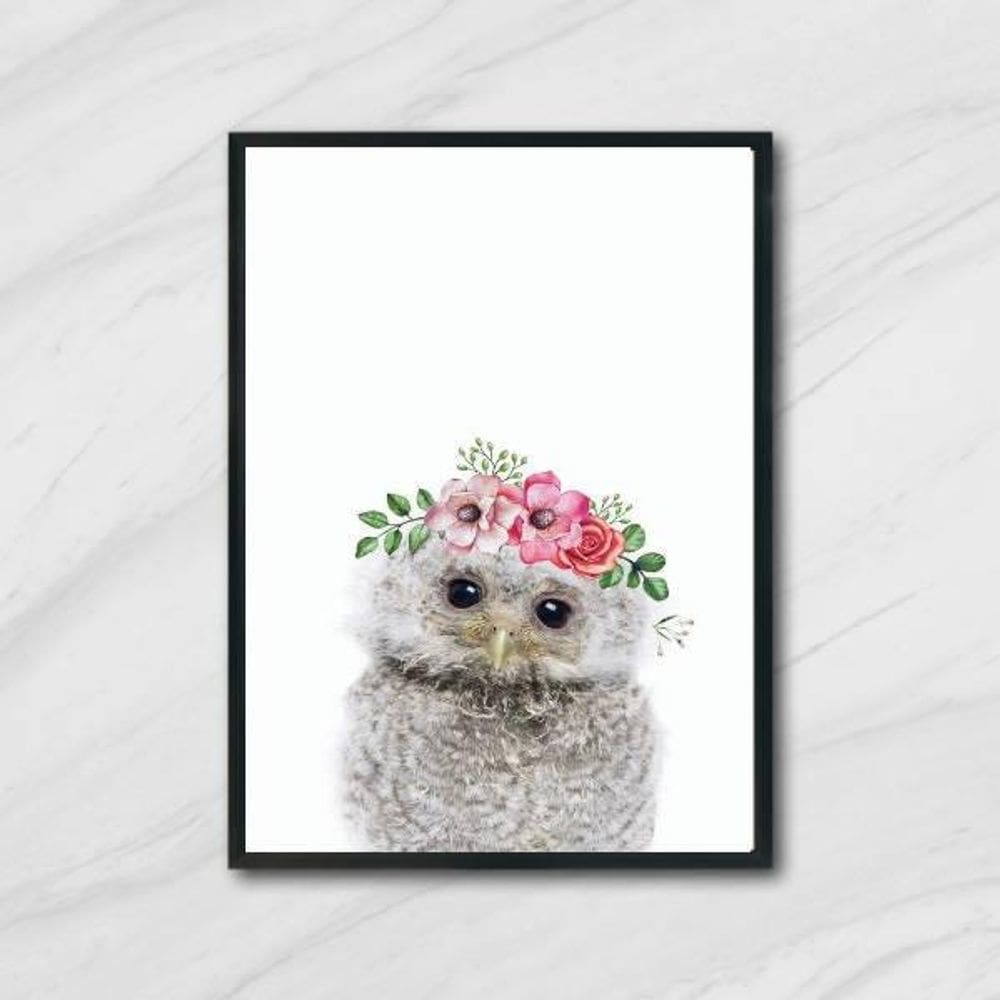 Quadro Corujinha Coroa De Flores 24X18Cm