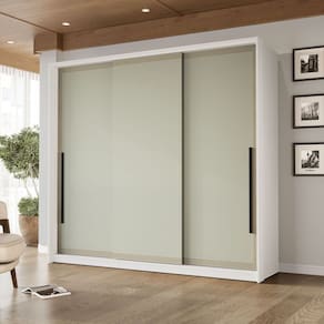Guarda-Roupa 3 Portas de Correr 4 Gavetas Valência Branco/Verde