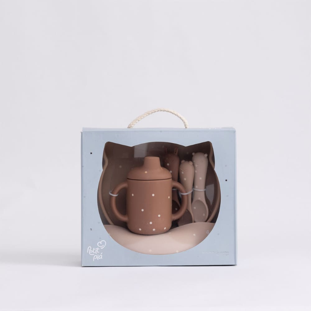 Kit Alimentação 6 Peças em Silicone Marrom Premium Petit Piá
