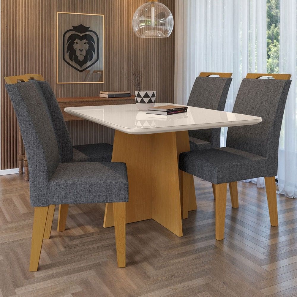 Mesa de Jantar 4 Lugares Evora com Vidro Natural/Cinza - Art Panta