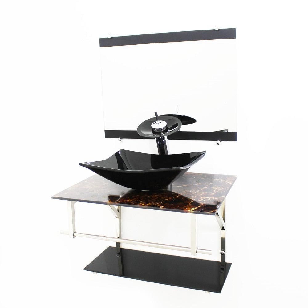 Gabinete De Vidro 60Cm Inox Com Cuba Retangular - Imperador