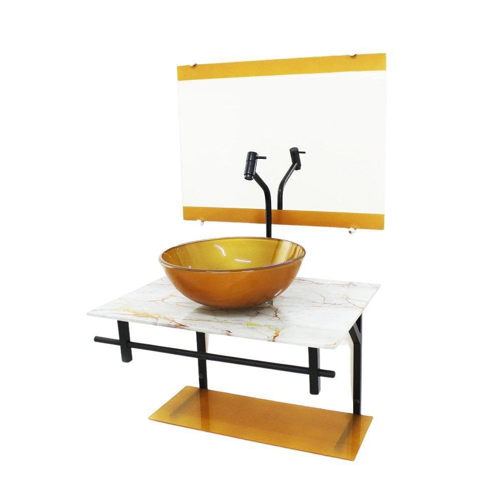 Gabinete De Vidro 60Cm Cuba Redonda - Mármore Branco Dourado