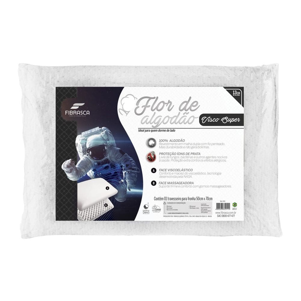 Travesseiro Flor de algodão Visco Super Nasa  Fibrasca
