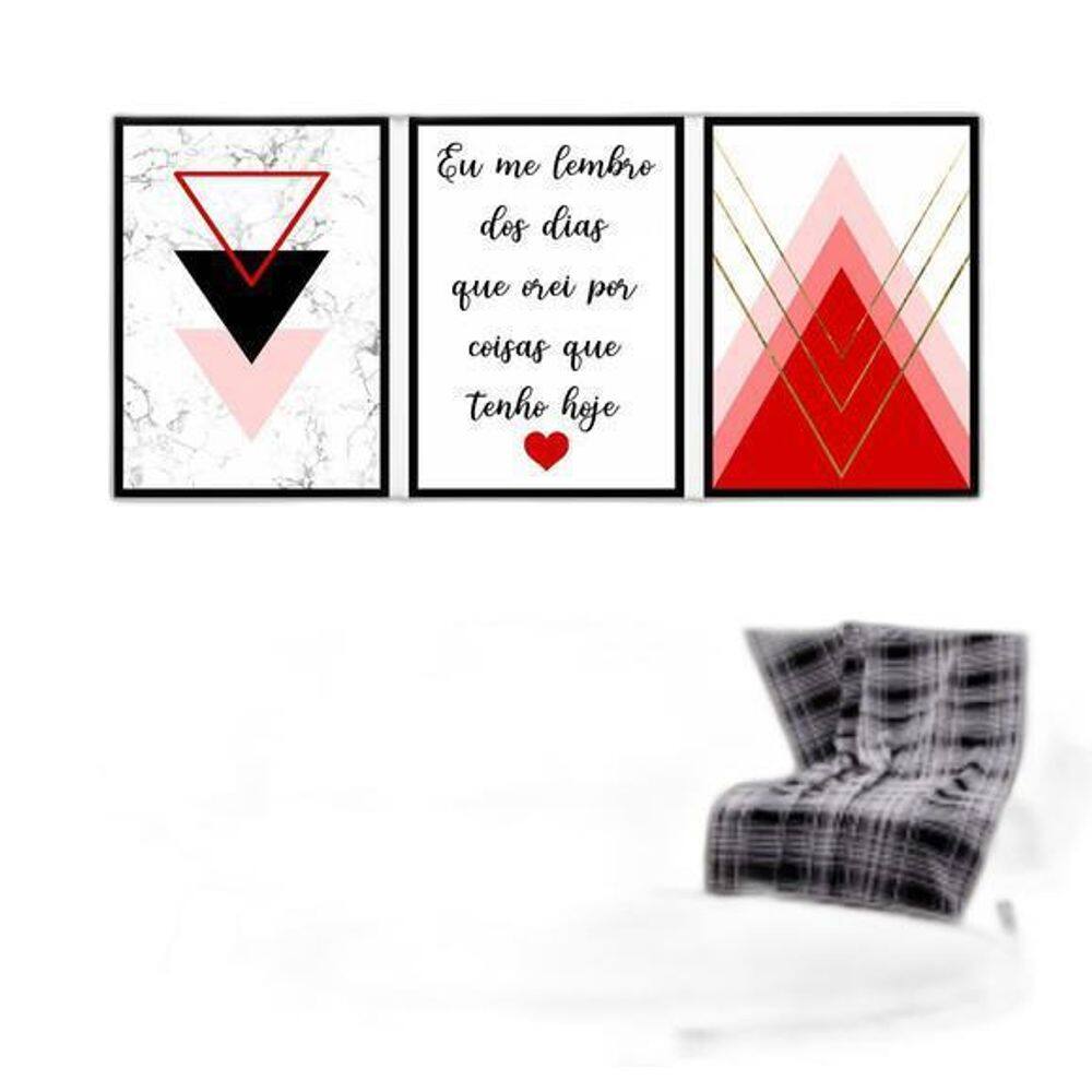 Kit 03 Quadros Decorativos Geométrico Eu Lembro Vermelho