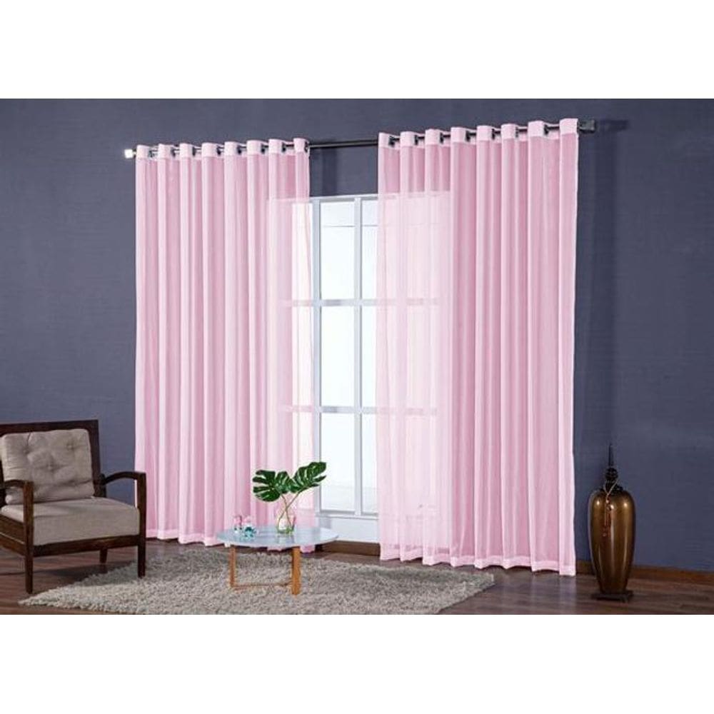 Cortina Para Sala Em Tecido Voal Liso Rose 6,00X2,80