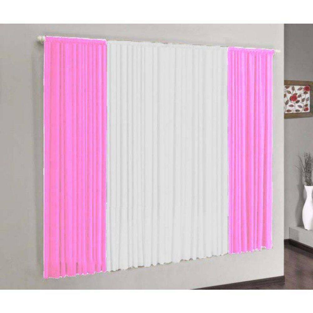 Cortina Versátil 3,00M X 2,80M Sala Quarto Rosa E Branco