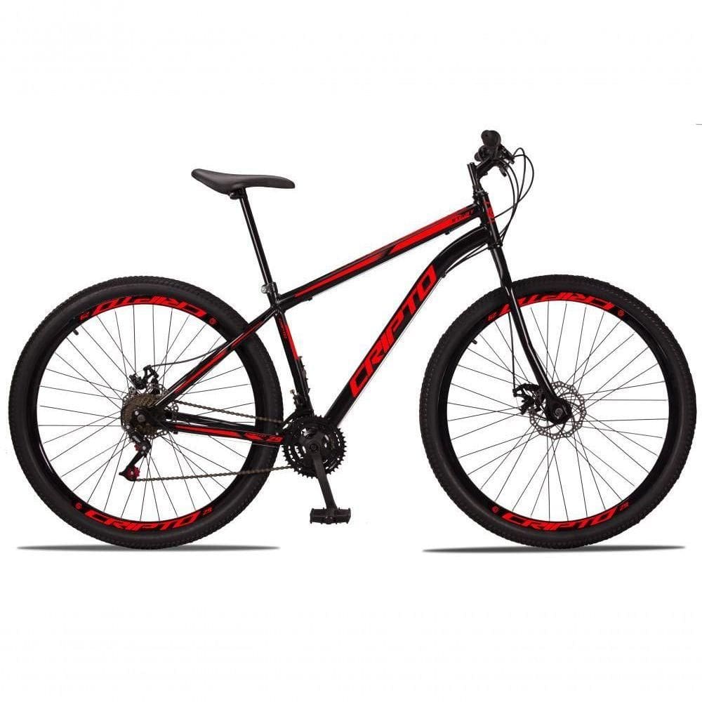 Bicicleta Aro 29 Aço Carbono 21v Cripto Freios A Disco Garfo - Preto/vermelho - 17 Preto/vermelho