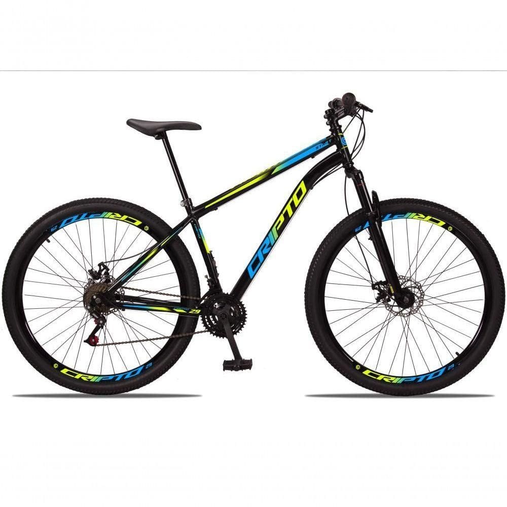 Bicicleta Aro 29 Aço Carbono 21v Cripto Freios A Disco - Preto/verde E Azul - 17 Preto/verde E Azul