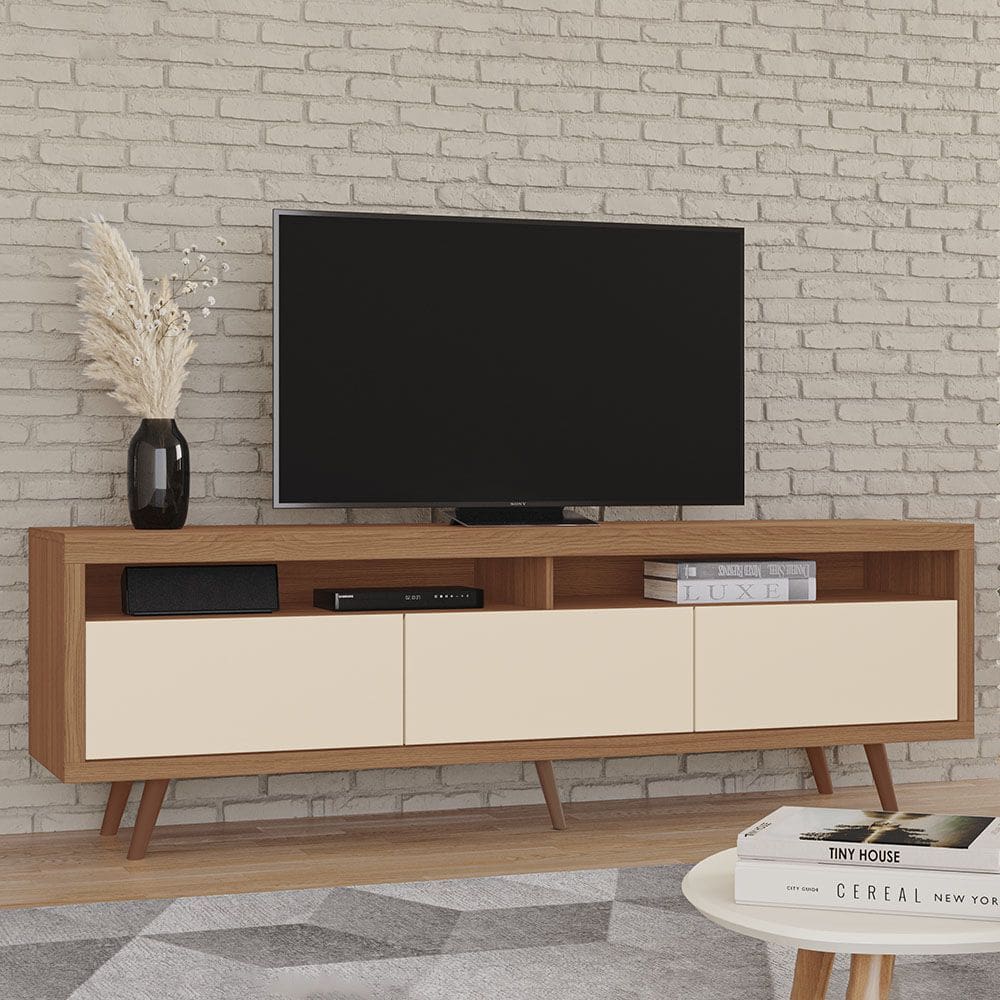 Rack Edina 100% MDF Tuboarte 3 Portas Basculantes e Pés Estilo Retrô