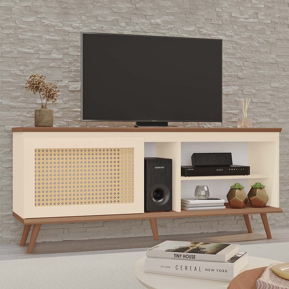 Rack Camille 100% MDF Tuboarte 1 Porta 3 Nichos e Pés Estilo Retrô