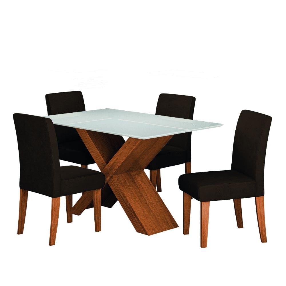 Conjunto de Mesa Sala de Jantar Tampo com Vidro 1,36m Grécia 4 Cadeiras Trieste Dobuê