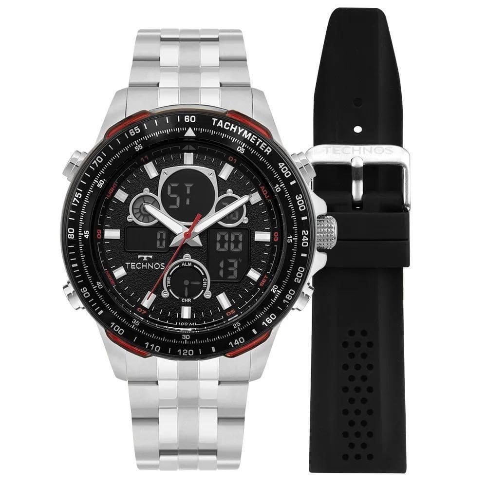 Kit Relógio Technos Masculino Digitech Prata Bj4130Ad/T1P