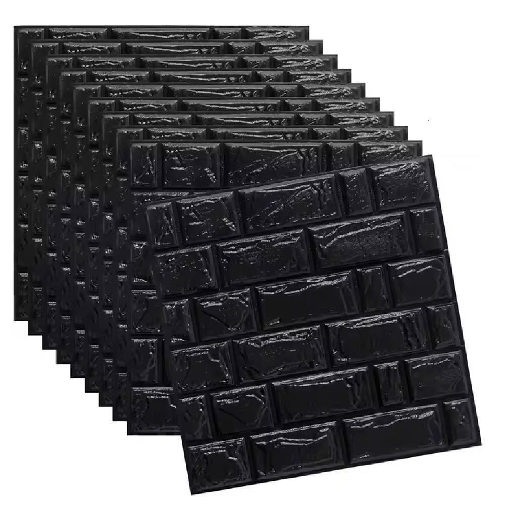 Papel De Parede Tijolinho Painel 3d Tijolo Preto Placa Auto Adesivo 77x70cm Revestimento Espuma Autocolante