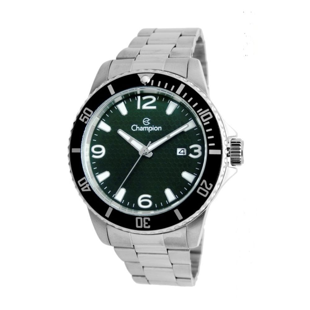Relógio Champion Masculino Prata Verde Aço 50M 4,2cm