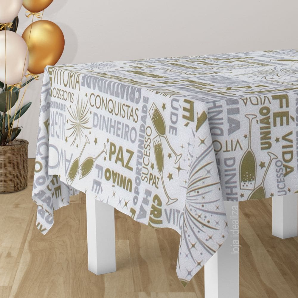 Toalha Mesa TNT Festa Feliz Ano Novo Desejos Por Metro