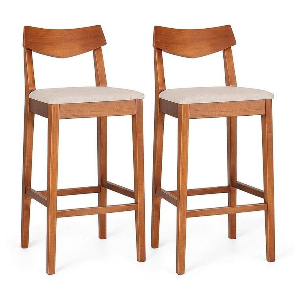 Kit 2 Banquetas de Madeira Maciça Loop Linho Marrom