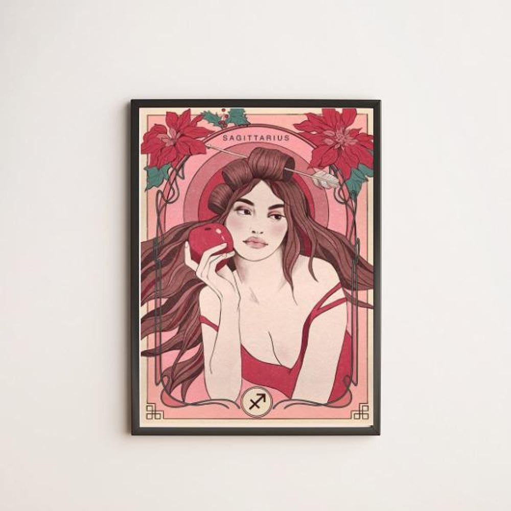 Quadro Vintage Signo Sagitário 24X18Cm Preta