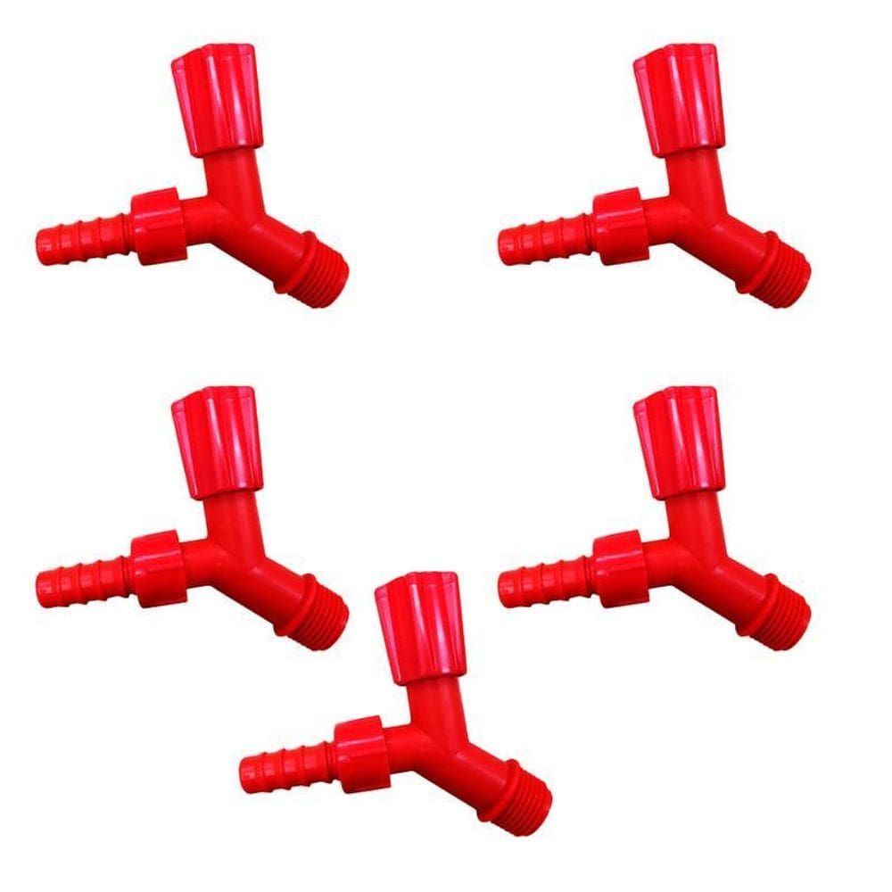 Kit 5 Torneiras Para Tanque E Jardim Bico 1/2 Vermelha